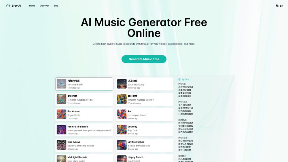 Brev.ai: AI Music Generator Free Online: Reviews, Features, Pricing ...