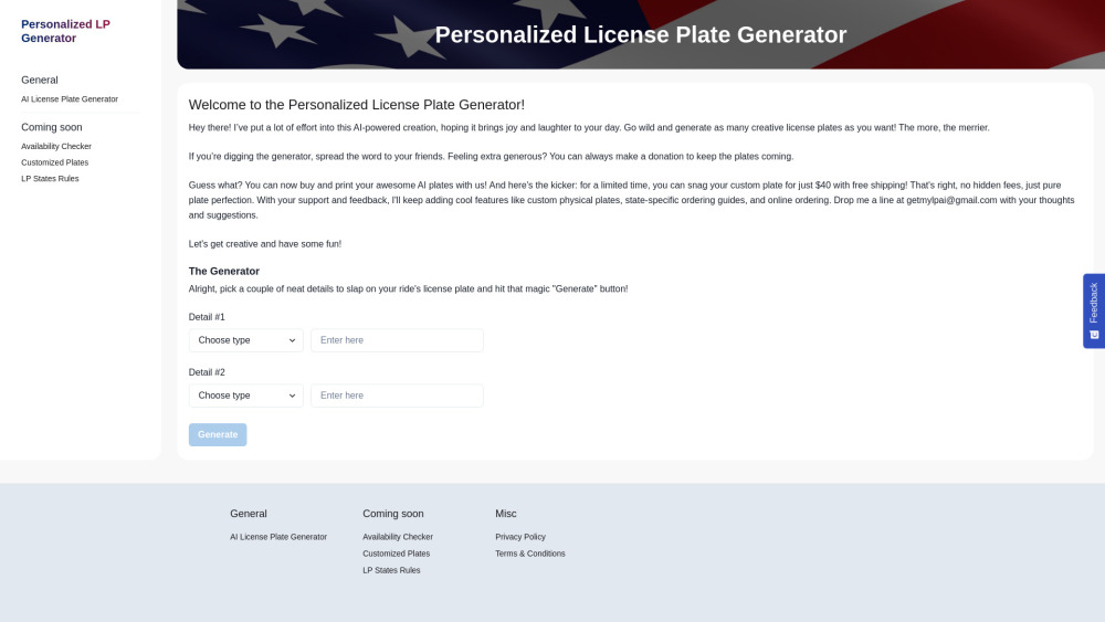 Personalized License Plate Generator - AI Powered