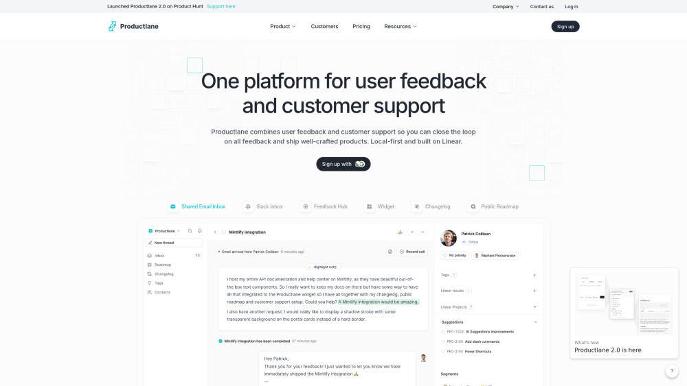 Productlane: Customer Feedback Management meets Support for B2B SaaS