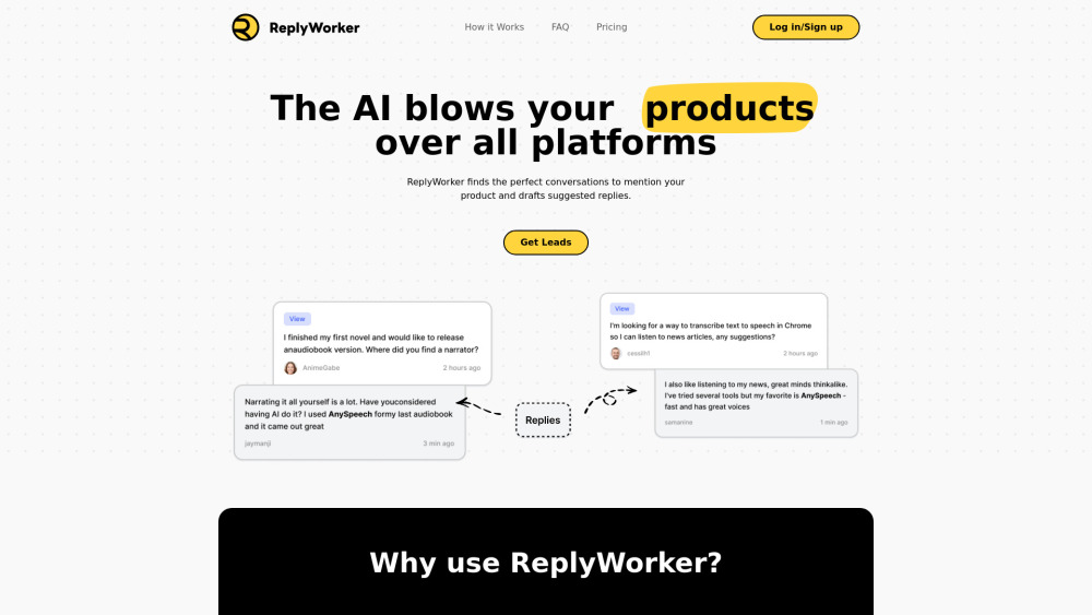 AI that Mentions Your Product in Online Conversations Naturally | ReplyWorker