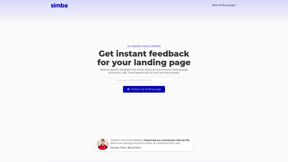 Simba | AI Landing Page Advisor for Local Service Businesses