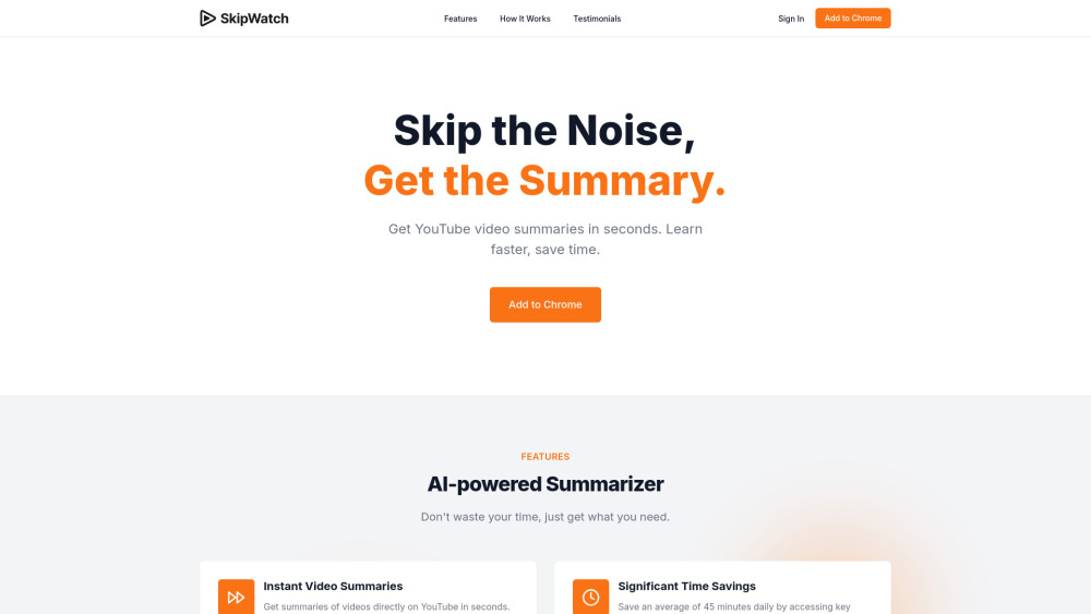 SkipWatch - AI-Powered YouTube Summarizer - Get Video Summaries in Seconds