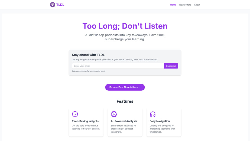 TLDL - AI-Powered Podcast Insights - Unlock Key Takeaways Effortlessly