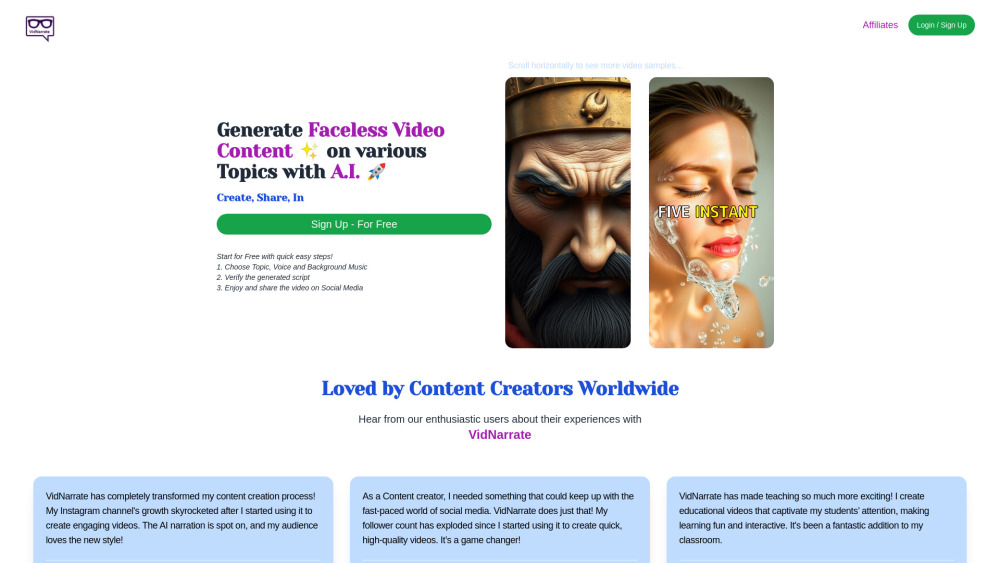 VidNarrate - Create Faceless Video Content with AI