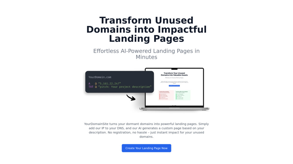 Transform Unused Domains into Impactful Landing Pages - YourDomainSite